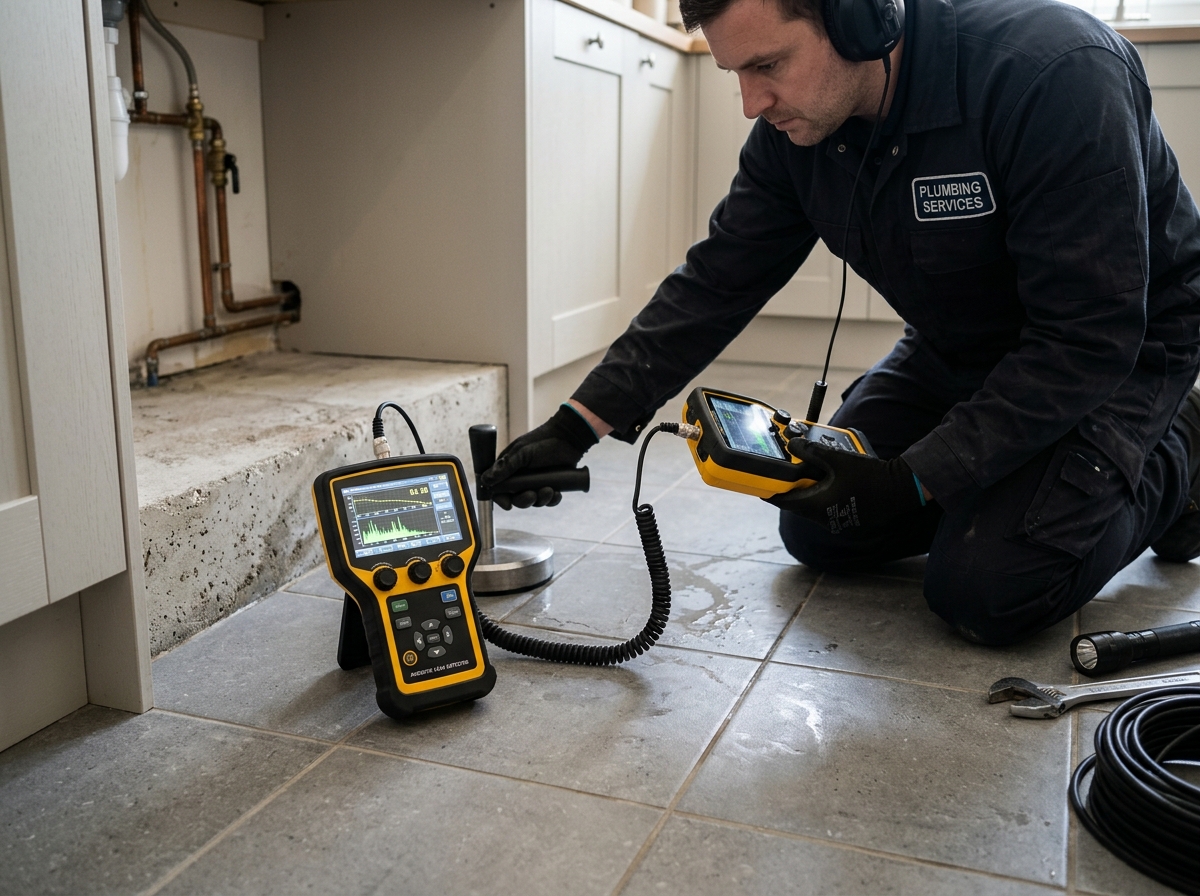 Acoustic disc and electronic leak detection headset on concrete floor in Bossier City